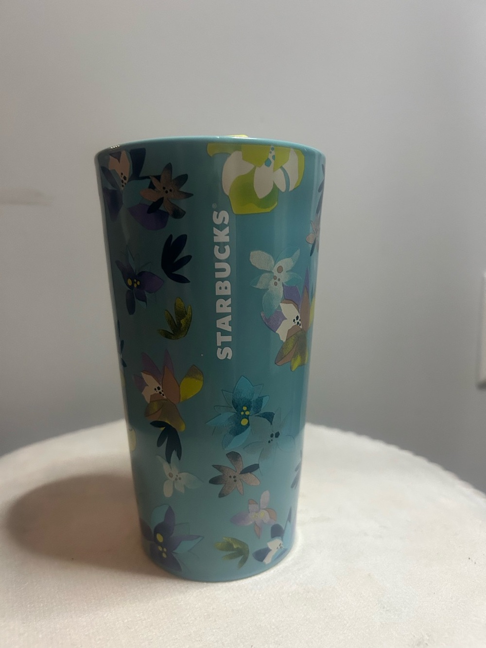Starbucks Light Blue Floral Ceramic Travel Tumbler 16oz. 2023